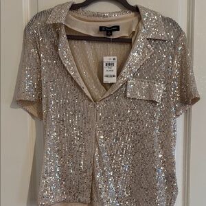 INC International Concepts Women's Sequin Beige Top NWT